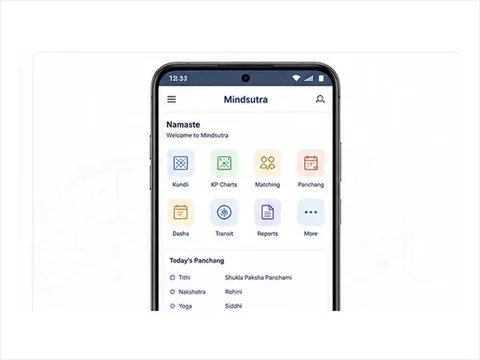 Mindsutra Android astrology app displayed on a modern smartphone