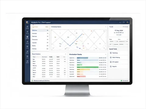 Mindsutra Windows astrology software interface displayed on a desktop monitor