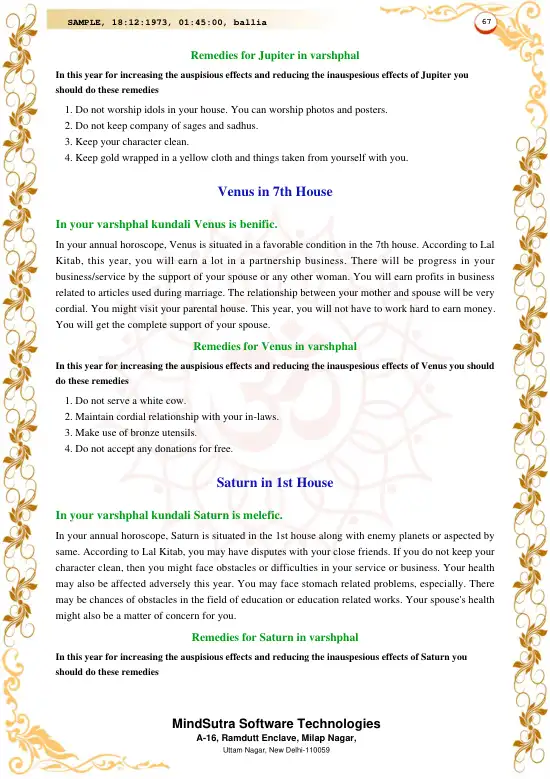 Lal Kitab Darpan 2.0 original english sample — page 67