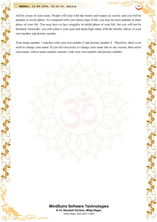 Numerology Report Advance original english sample — page 20