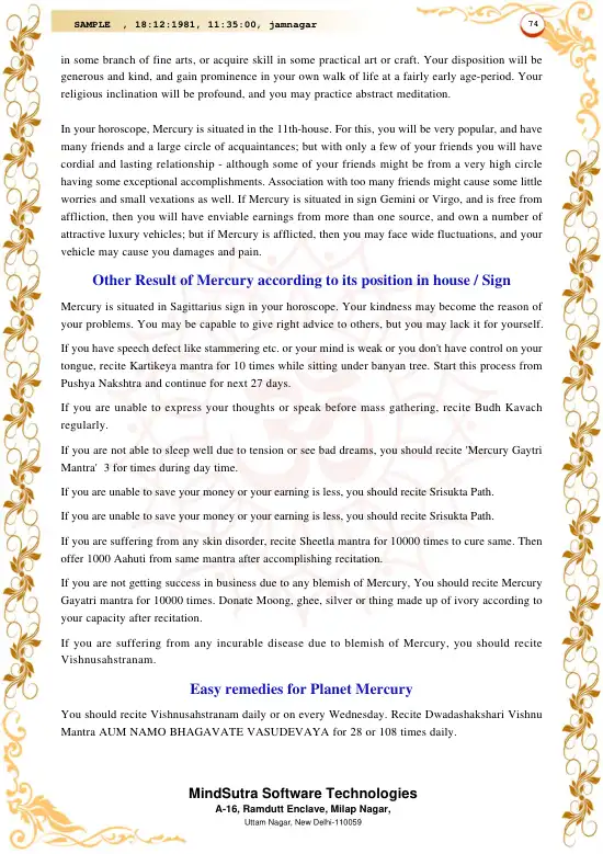 Remedial Horoscope Advance original english sample — page 74