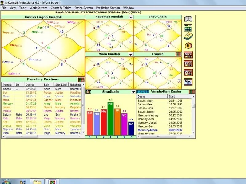 Chart and Kundali View of E-Kundali Professional 6.0