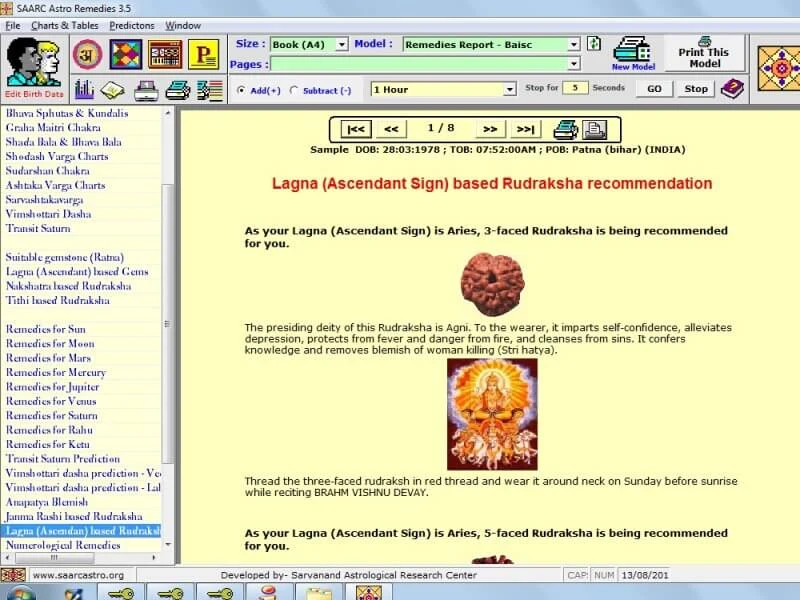 Astro Remedies screenshot showing lagna based rudraksha recommendation