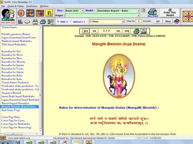 Astro Remedies screenshot showing Mangalik blemish screen