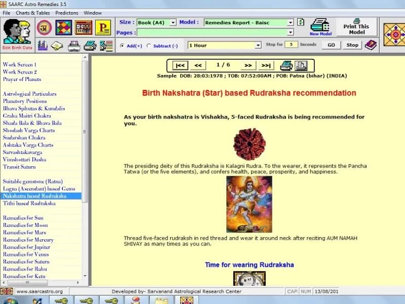 Astro Remedies screenshot showing birth nakshatra based rudraksha recommendation
