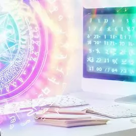 a computer and a picture in both images explaining about the numerological astrology 