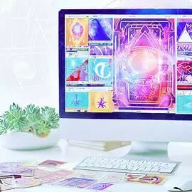 in computer screen showing tarot card